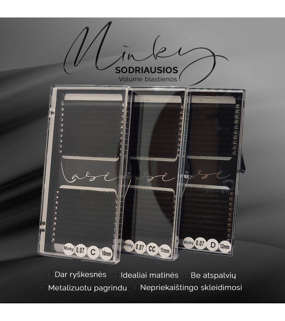 "Lašė" Minky 0,07mm SODRIAUSIOS volume blakstienos priauginimui "Lašė" Minky 0,07mm SODRIAUSIOS volume blakstienos priauginimui