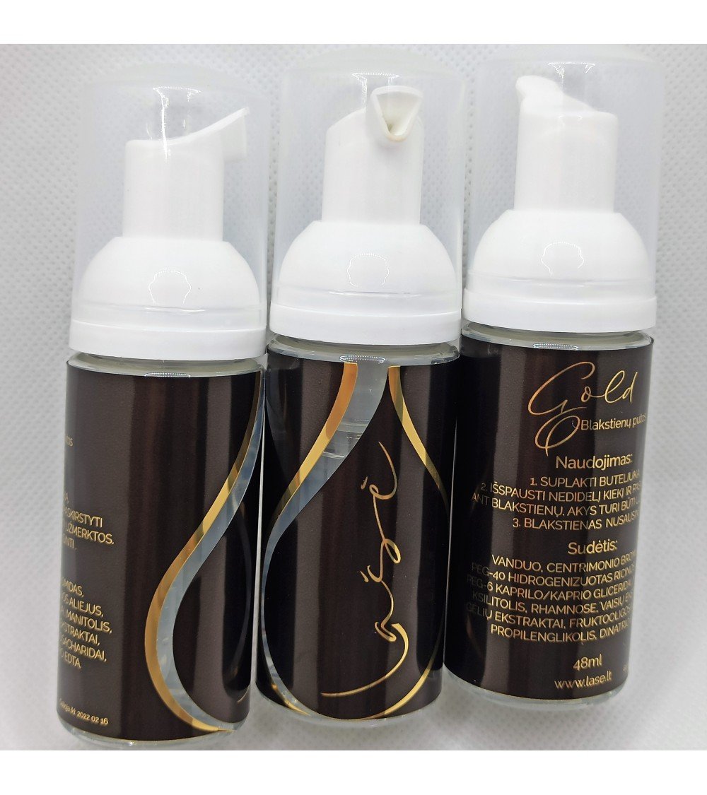 "Lašė" GOLD neplaunamos blakstienų putos, 48ml, Pagaminta EU "Lašė" GOLD neplaunamos blakstienų putos, 48ml, Pagaminta EU
