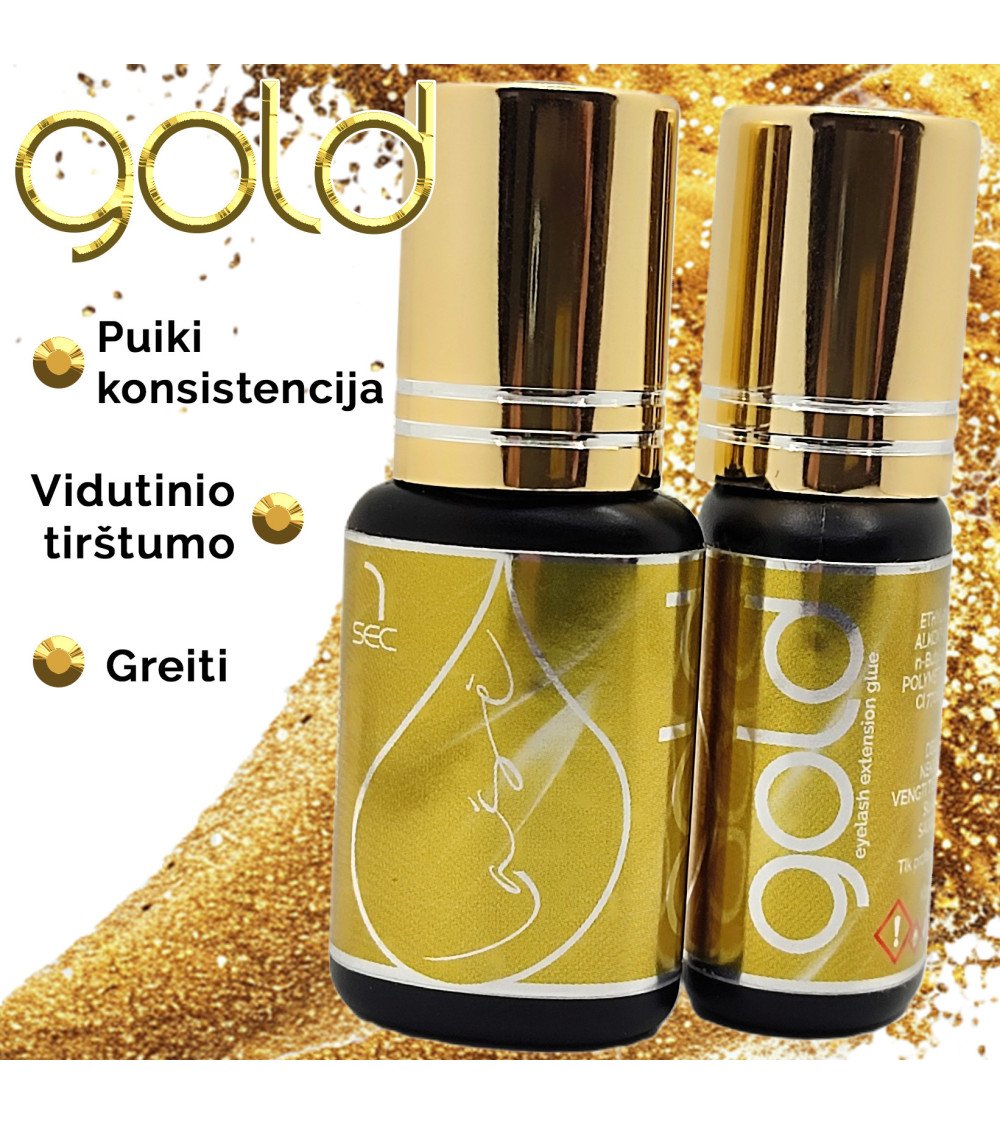 "Lašė" GOLD klijai (vidutinio tirštumo) / 5ml. 1s, blakstienų priauginimui "Lašė" GOLD klijai (vidutinio tirštumo) / 5ml. 1s, blakstienų priauginimui