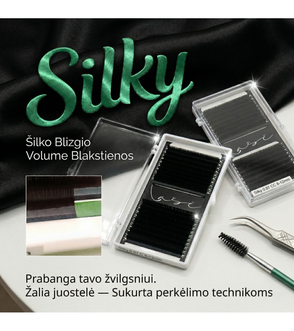 0,07mm "Lašė" SILKY Volume blakstienos žalia juostele