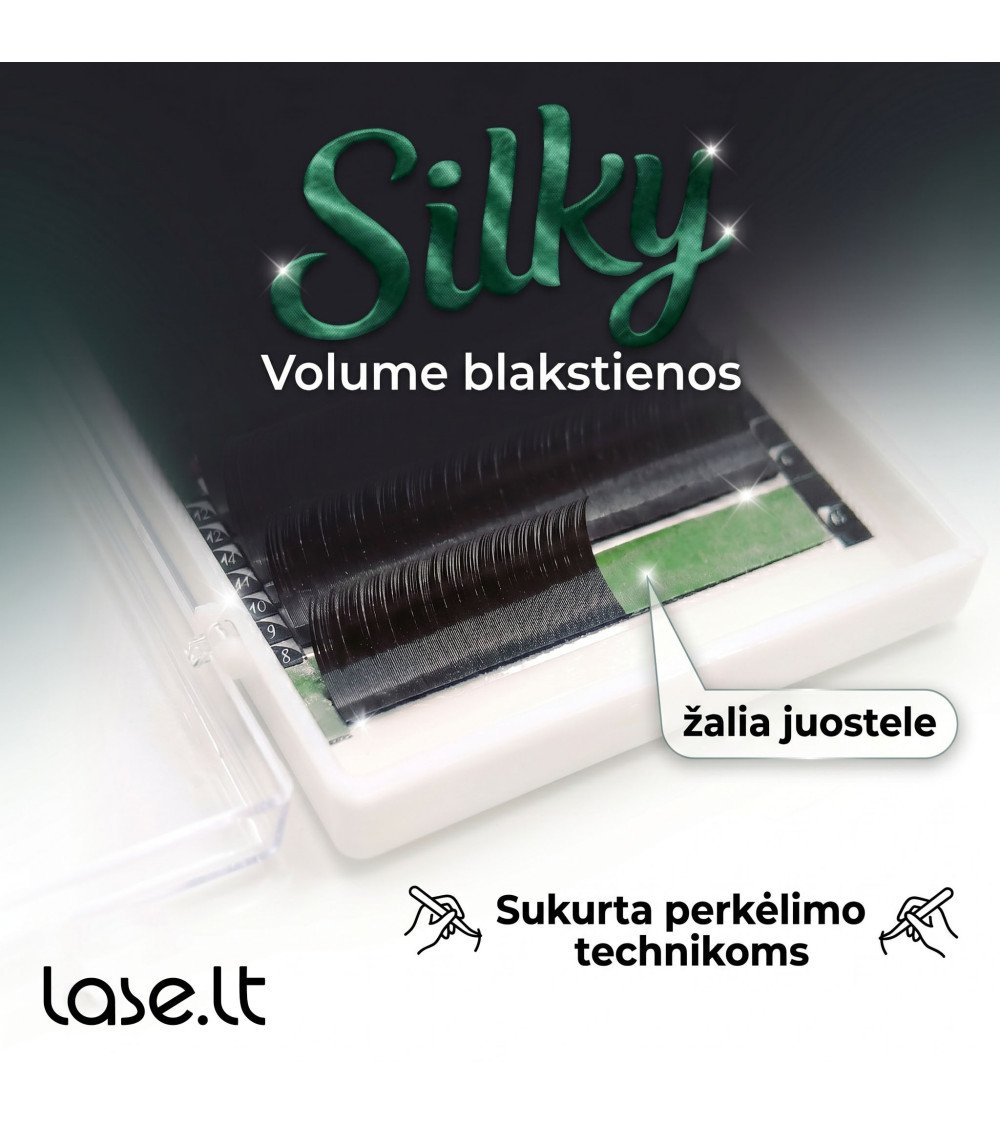 0,07mm "Lašė" SILKY Volume blakstienos žalia juostele (šilko matiškumo)